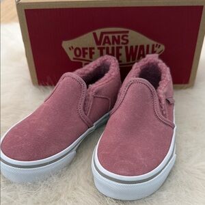 Vans Asher Kids Pink Slip-On Shoes with Suede/Sherpa Lining 11T
